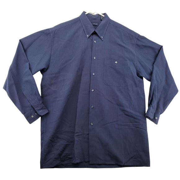 IZOD Shirt Men's Long Sleeve Casual Button Up Checkered Oxford Blue Large - Picture 1 of 12